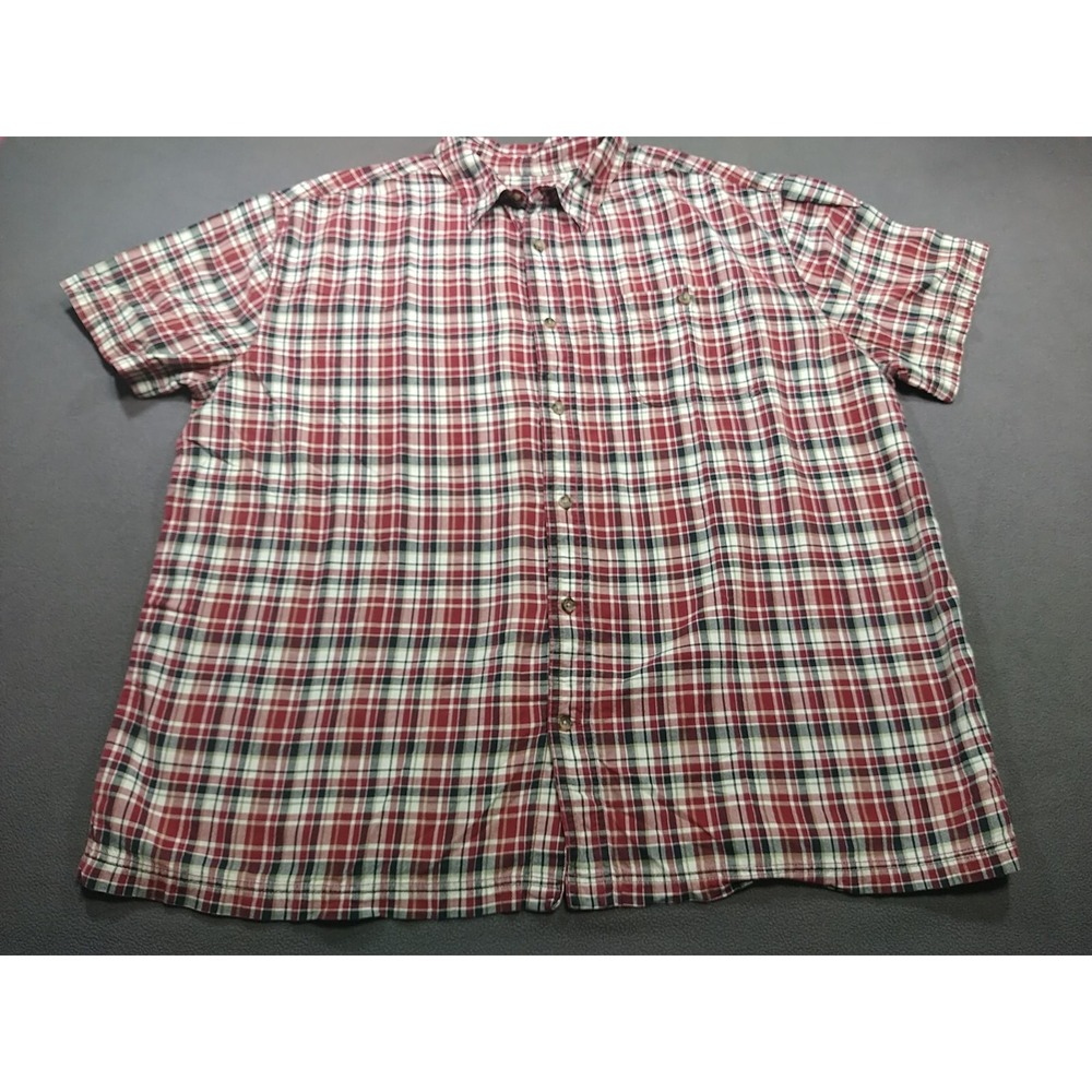 St John's Bay Shirt Men 2XL Red Plaid Button‎ Up Short Sleeve Nerd Office Work
